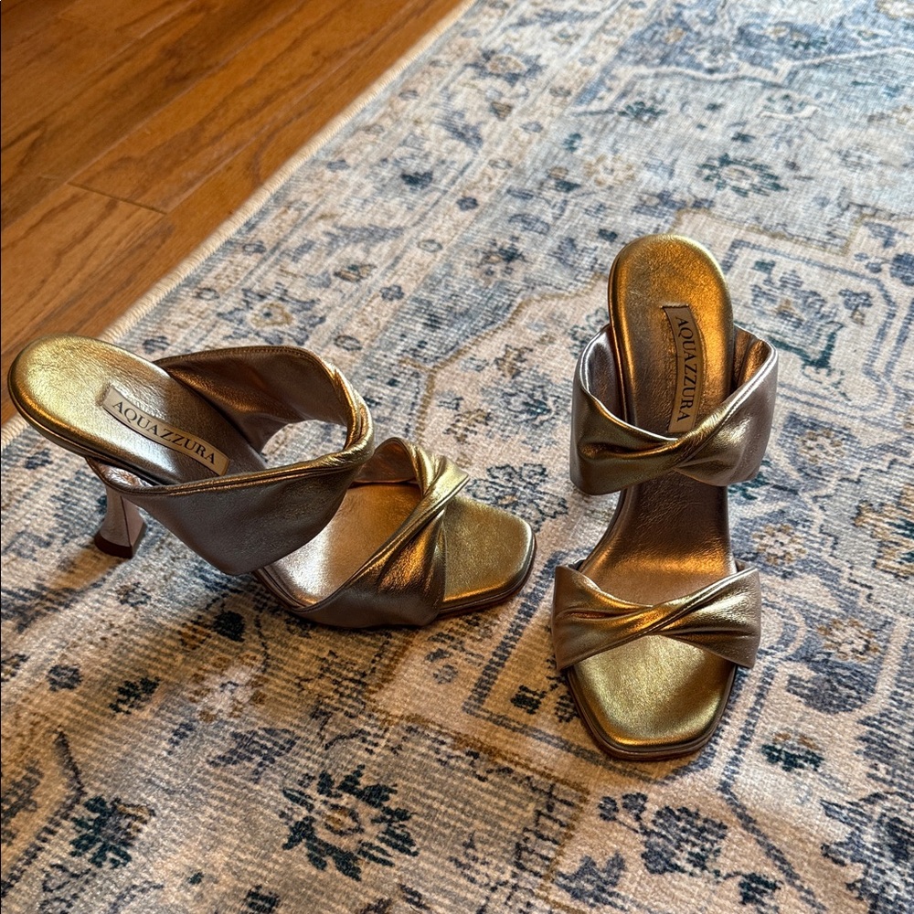 Aquazzura Metallic Gold Heeled Mules